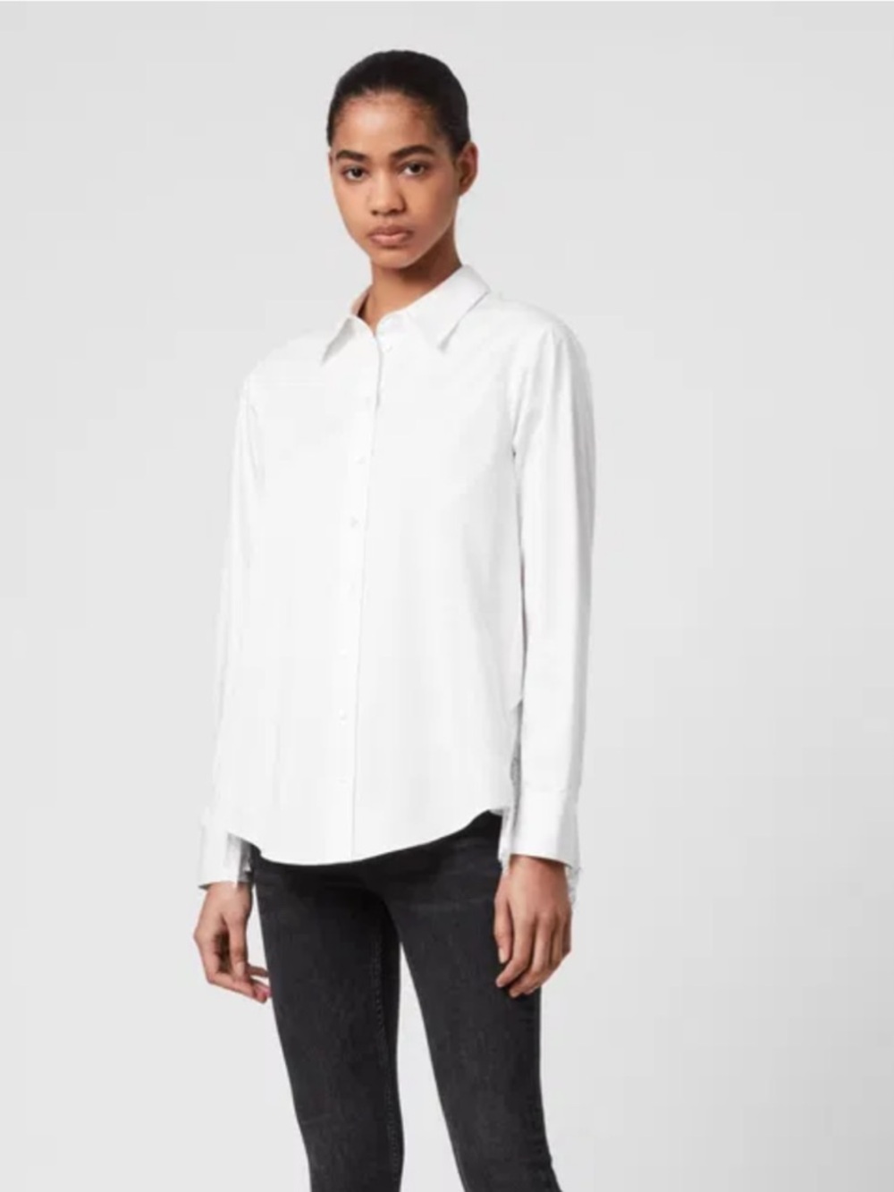 AllSaints Iris Lace Button Down Shirt in White Large